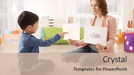  Presentation with autistic - Cool new slide set with communication - female psychologist working with boy backdrop and a soft green colored foreground