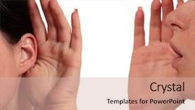  Presentation with ear - Slide deck featuring communication - girl whispering in his ear background and a soft green colored foreground