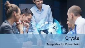  Presentation with office management - Audience pleasing theme consisting of communication - global business technology management connection backdrop and a light blue colored foreground