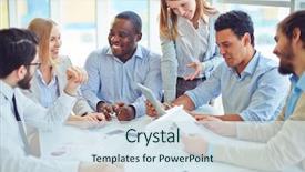  Presentation with group of happy couples - Presentation theme with communication - group of happy colleagues communicating background and a sky blue colored foreground