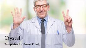  Presentation with professional community - Audience pleasing PPT theme consisting of communication - handsome senior doctor scientist professional backdrop and a light blue colored foreground