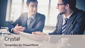  Presentation with young - Colorful slide deck enhanced with communication - image of two young businessmen backdrop and a light gray colored foreground