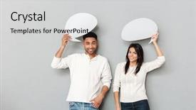  Presentation with blank - Colorful presentation enhanced with communication - smiling pretty couple holding blank backdrop and a light gray colored foreground