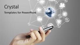  Presentation with touch screen - PPT theme enhanced with communication - touch screen mobile phone background and a light gray colored foreground