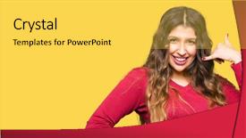  Presentation with red telephone - Amazing slide deck having communication - young beautiful woman wearing red backdrop and a yellow colored foreground