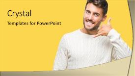  Presentation with young man on the phone - Cool new slide set with communication - young handsome man wearing winter backdrop and a  colored foreground