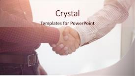  Presentation with shake hand - Slide deck with communication 2 people - closeup of a business hand background and a lemonade colored foreground