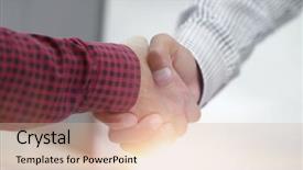  Presentation with shake hand - Slide deck enhanced with communication 2 people - closeup of a business hand background and a  colored foreground