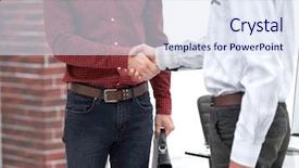  Presentation with shake hand - Slide deck featuring communication 2 people - closeup of a business hand background and a sky blue colored foreground