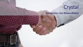  Presentation with shake hand - Audience pleasing PPT layouts consisting of communication 2 people - closeup of a business hand backdrop and a  colored foreground