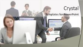  Presentation with handshake - Colorful slide set enhanced with communication 2 people - firm handshake between two business backdrop and a  colored foreground