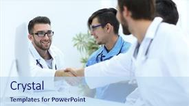  Presentation with handshake between healthcare and it - Presentation having communication 2 people - handshake between the two doctors background and a sky blue colored foreground