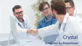  Presentation with handshake - Audience pleasing PPT theme consisting of communication 2 people - handshake between the two doctors backdrop and a lemonade colored foreground