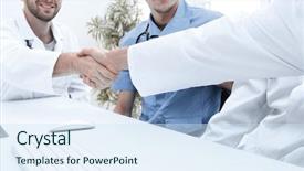  Presentation with handshake - Colorful theme enhanced with communication 2 people - handshake between the two doctors backdrop and a sky blue colored foreground