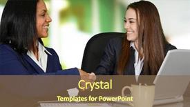  Presentation with office workers - Presentation design consisting of communication 2 people - handshake between two female co-workers background and a  colored foreground