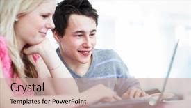  Presentation with college students - Beautiful slide deck featuring communication 2 people - two college students having fun backdrop and a coral colored foreground