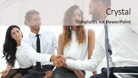 Presentation with welcome - Amazing PPT layouts having communication 2 people - welcome handshake between two colleagues backdrop and a light gray colored foreground