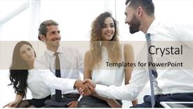  Presentation with handshake between healthcare and it - Theme having communication 2 people - welcome handshake between two colleagues background and a coral colored foreground