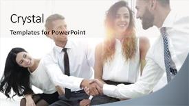  Presentation with welcome - Theme consisting of communication 2 people - welcome handshake between two colleagues background and a lemonade colored foreground