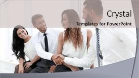  Presentation with handshake between healthcare and it - Beautiful PPT layouts featuring communication 2 people - welcome handshake between two colleagues backdrop and a light gray colored foreground