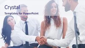  Presentation with handshake between healthcare and it - Slides consisting of communication 2 people - welcome handshake between two colleagues background and a sky blue colored foreground