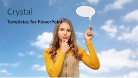  Presentation with wireless communication concept - Cool new slide set with communication-and-people-concept-smiling backdrop and a teal colored foreground