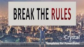  Presentation with airport boarding board - Presentation design with communication barriers - break the rules words background and a gray colored foreground