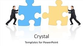  Presentation with connecting - Slides enhanced with communication barriers - businessmen connecting puzzles collage background and a white colored foreground