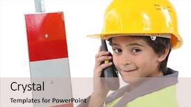  Presentation with yellow - Slide deck with communication barriers - child with yellow helmet background and a  colored foreground