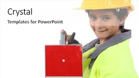  Presentation with yellow - Slide set consisting of communication barriers - child with yellow helmet background and a  colored foreground