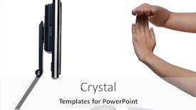  Presentation with monitor computer - PPT theme consisting of communication between human hand and a computer display monitor on isolated white background expressing timeout gesture concept background and a white colored foreground
