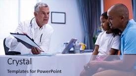  Presentation with doctor discussing parents - Cool new slide deck with communication children illness - doctor discussing report with patient backdrop and a light blue colored foreground