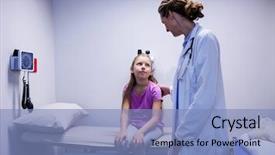  Presentation with moving patient to hospital bed - Beautiful theme featuring communication children illness - doctor interacting with patient backdrop and a light blue colored foreground