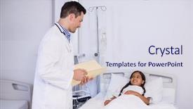  Presentation with healthcare workers - Colorful theme enhanced with communication children illness - doctor talking to a girl backdrop and a sky blue colored foreground
