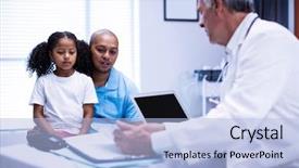  Presentation with using digital tablet - Audience pleasing PPT theme consisting of communication children illness - doctor using digital tablet while backdrop and a  colored foreground