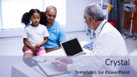  Presentation with using digital tablet - Presentation design with communication children illness - doctor using digital tablet while background and a  colored foreground