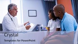  Presentation with patient and doctor - Presentation theme featuring communication children illness - doctor using digital tablet while background and a light blue colored foreground