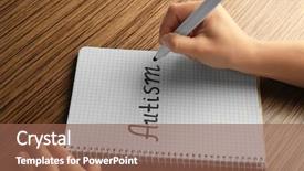  Presentation with autism hands - PPT layouts with communication children illness - human hands writing word autism background and a violet colored foreground