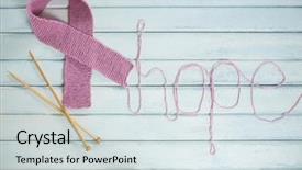  Presentation with pink ribbon breast awareness - Beautiful slide deck featuring communication children illness - overhead view of pink breast backdrop and a sky blue colored foreground