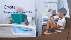  Presentation with hospital communication - Audience pleasing slides consisting of communication children illness - senior patient reading a book backdrop and a  colored foreground