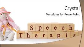  Presentation with speech therapy swallowing - Presentation design with communication children illness - wooden cubes with text speech background and a white colored foreground