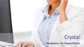  Presentation with business communication - Amazing PPT theme having communication concept - african female helpline backdrop and a sky blue colored foreground