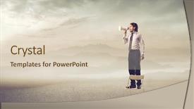  Presentation with businessman standing on mountain top - Slides having anger mountain - businessman standing on a chair background and a lemonade colored foreground