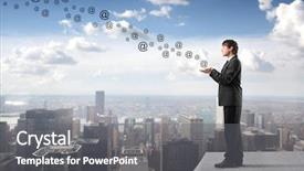  Presentation with skyscraper - Presentation design with signs flying from his hand background and a gray colored foreground