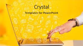  Presentation with computer - Slides featuring global communication - laptop computer with hand drawn background and a light gray colored foreground