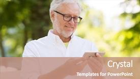  Presentation with communication - PPT layouts having communication concept - senior man dial background and a coral colored foreground