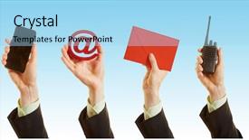  Presentation with holding hands - Slide set featuring communication concept in the air background and a light blue colored foreground