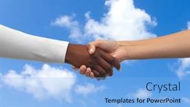  Presentation with blue handshake - Presentation enhanced with communication-cooperation-and-people-concept background and a light blue colored foreground