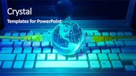  Presentation with optic - Presentation theme enhanced with communication data - world map technology style background and a navy blue colored foreground