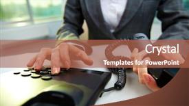  Presentation with phone - PPT theme featuring communication device - female hand holding phone receiver background and a  colored foreground